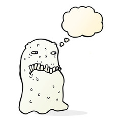 cartoon gross ghost with thought bubble