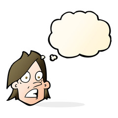 cartoon frightened face with thought bubble