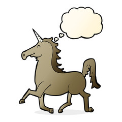 cartoon unicorn with thought bubble
