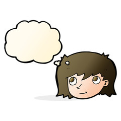 cartoon female face with thought bubble