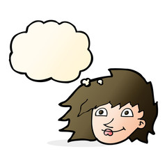 cartoon female face with thought bubble