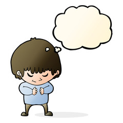 cartoon shy boy with thought bubble