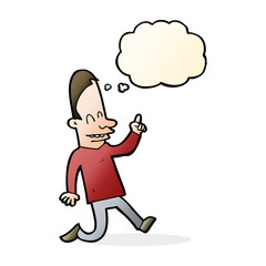 Fototapeta premium cartoon happy man pointing with thought bubble