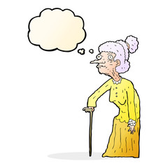 cartoon old woman with thought bubble