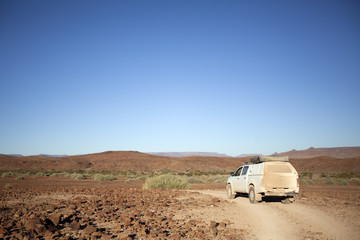 Driving through Damaraland, Namibia.
