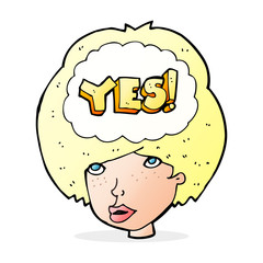 cartoon woman thinking yes