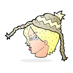 cartoon woman wearing winter hat