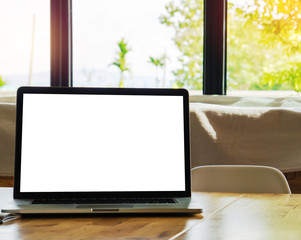 workspace with modern laptop on wood table