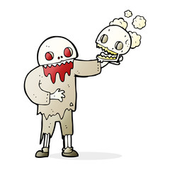 cartoon zombie holding a skull