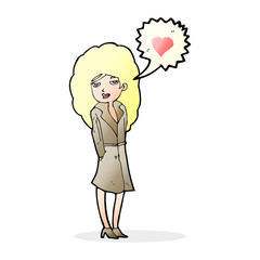 cartoon trenchcoat wearing woman in love
