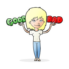 cartoon woman weighing up options