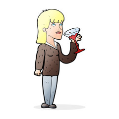 cartoon woman drinking cocktail