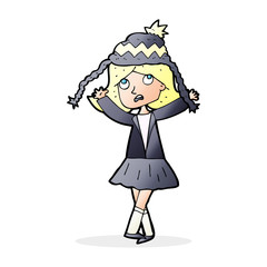 cartoon woman wearing winter hat