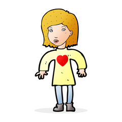 cartoon woman wearing heart shirt
