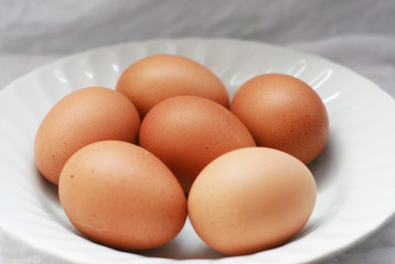 Eggs in a white plate, in daylight