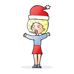 cartoon woman wearing xmas hat