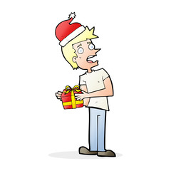 cartoon man with present