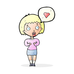 cartoon surprised woman in love
