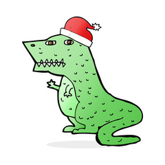 cartoon dinosaur in christmas hat