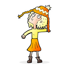 cartoon woman wearing winter hat