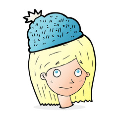 cartoon woman wearing winter hat