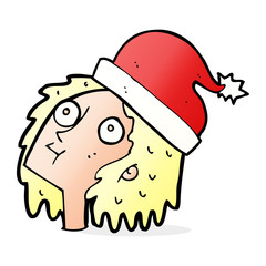 cartoon woman wearing christmas hat