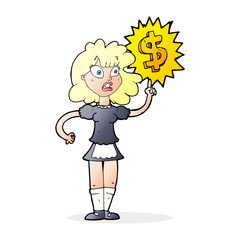 cartoon waitress with money symbol