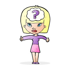 cartoon woman with question