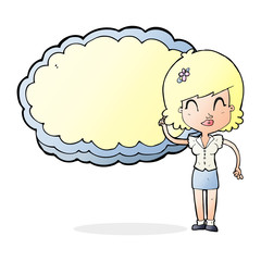 cartoon woman with cloud text space