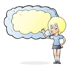 cartoon woman with cloud text space