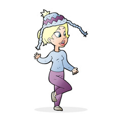 cartoon woman in knitted hat