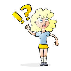 cartoon woman with question