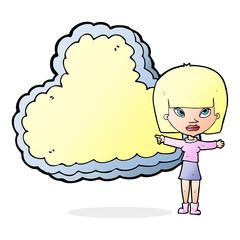 cartoon woman with cloud text space