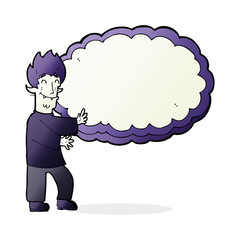 cartoon vampire with text bubble