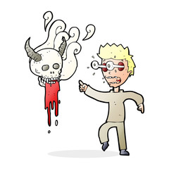 cartoon man haunted by ghost