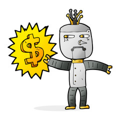 cartoon robot with money symbol