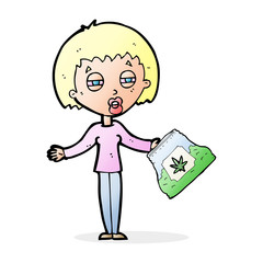 cartoon woman with bag of weed