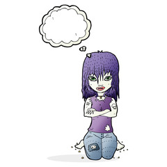 cartoon vampire girl with thought bubble