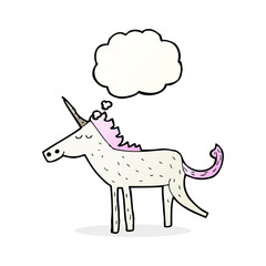 cartoon unicorn with thought bubble