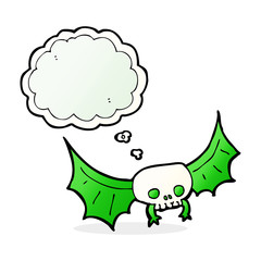 cartoon spooky skull bat with thought bubble