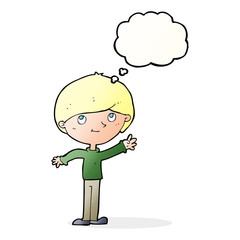 cartoon happy boy with thought bubble