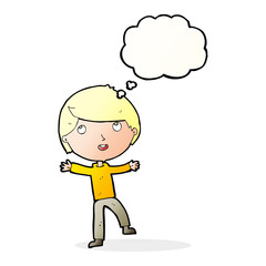 cartoon happy boy with thought bubble