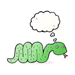 Obraz premium funny cartoon snake with thought bubble