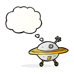cartoon flying saucer with thought bubble
