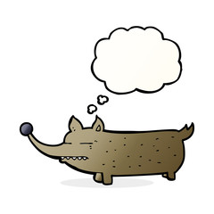 cartoon funny little dog with thought bubble