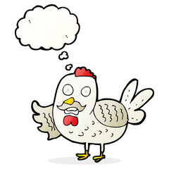 cartoon old rooster with thought bubble
