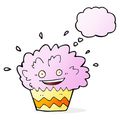 cartoon exploding cupcake with thought bubble