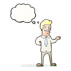 cartoon salesman with thought bubble