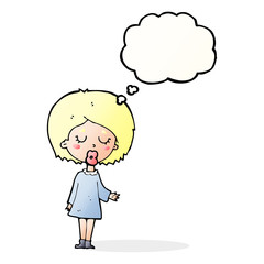 cartoon woman explaining her point with thought bubble