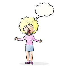 cartoon loud woman with thought bubble